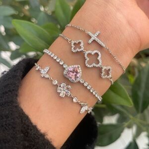 Elegant Silver and Pink Bracelet Set